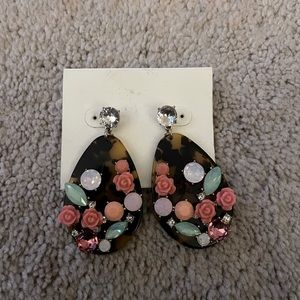 Tortoise Shell Earrings with Gemstones/Flowers